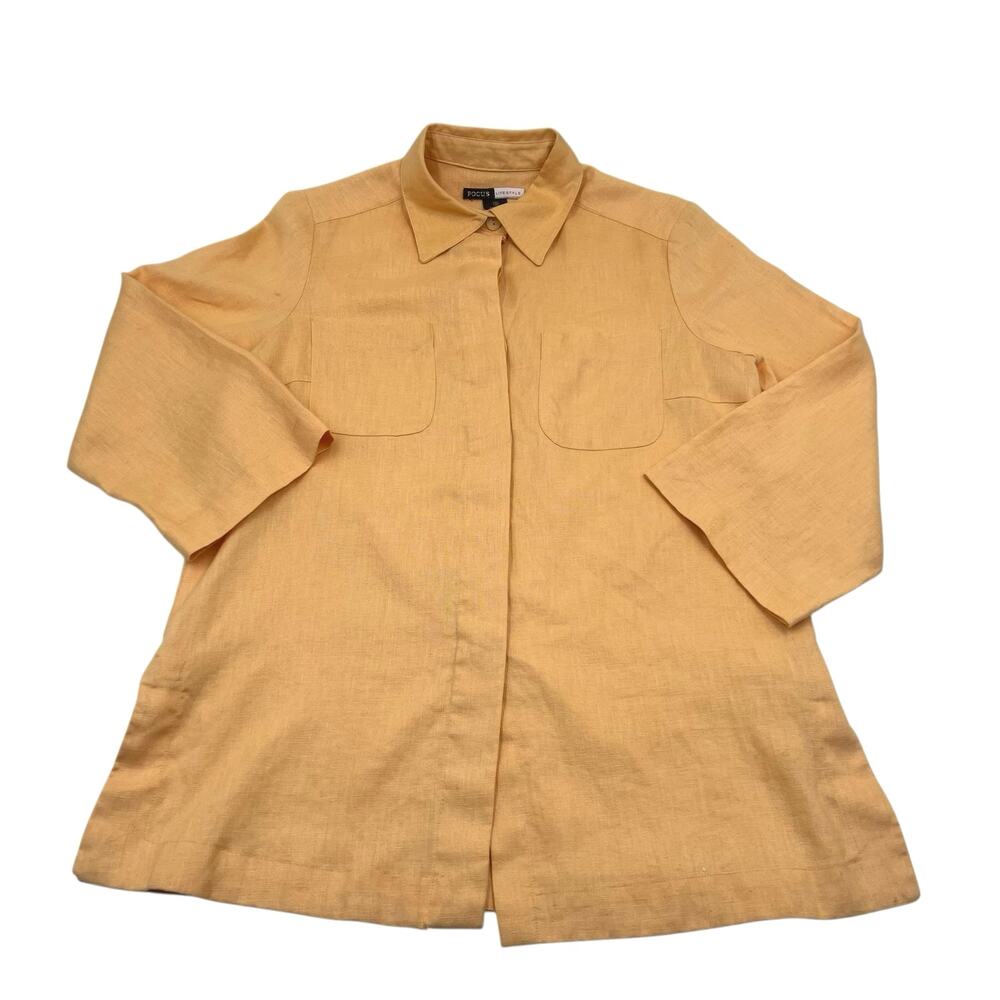 Focus Lifestyle Womens VTG Yellow Linen Button Up Heavyweight Shirt Sz 10